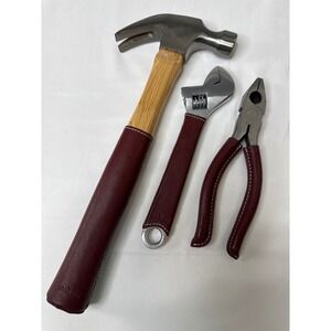 Swing Design Leather Wrapped Tool Set Hammer Wrench Pliers Burgundy 3 Piece